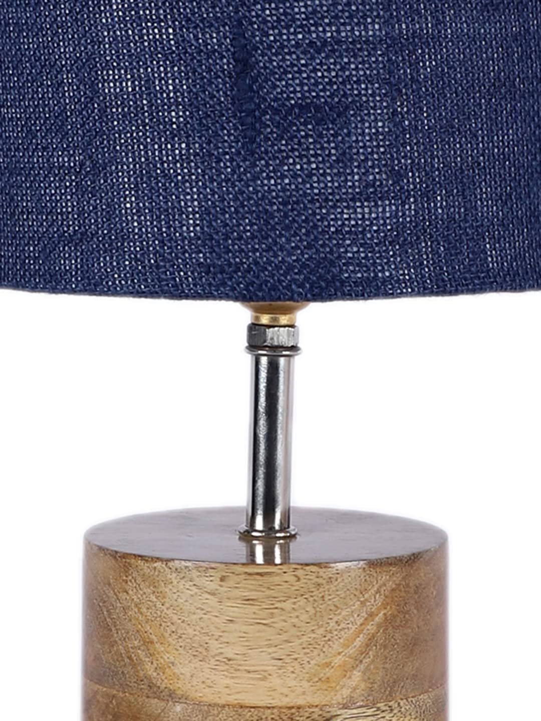 Wood Table lamp with Blue Jute Shade