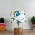Wood Table lamp with Multicolor Cotton Shade
