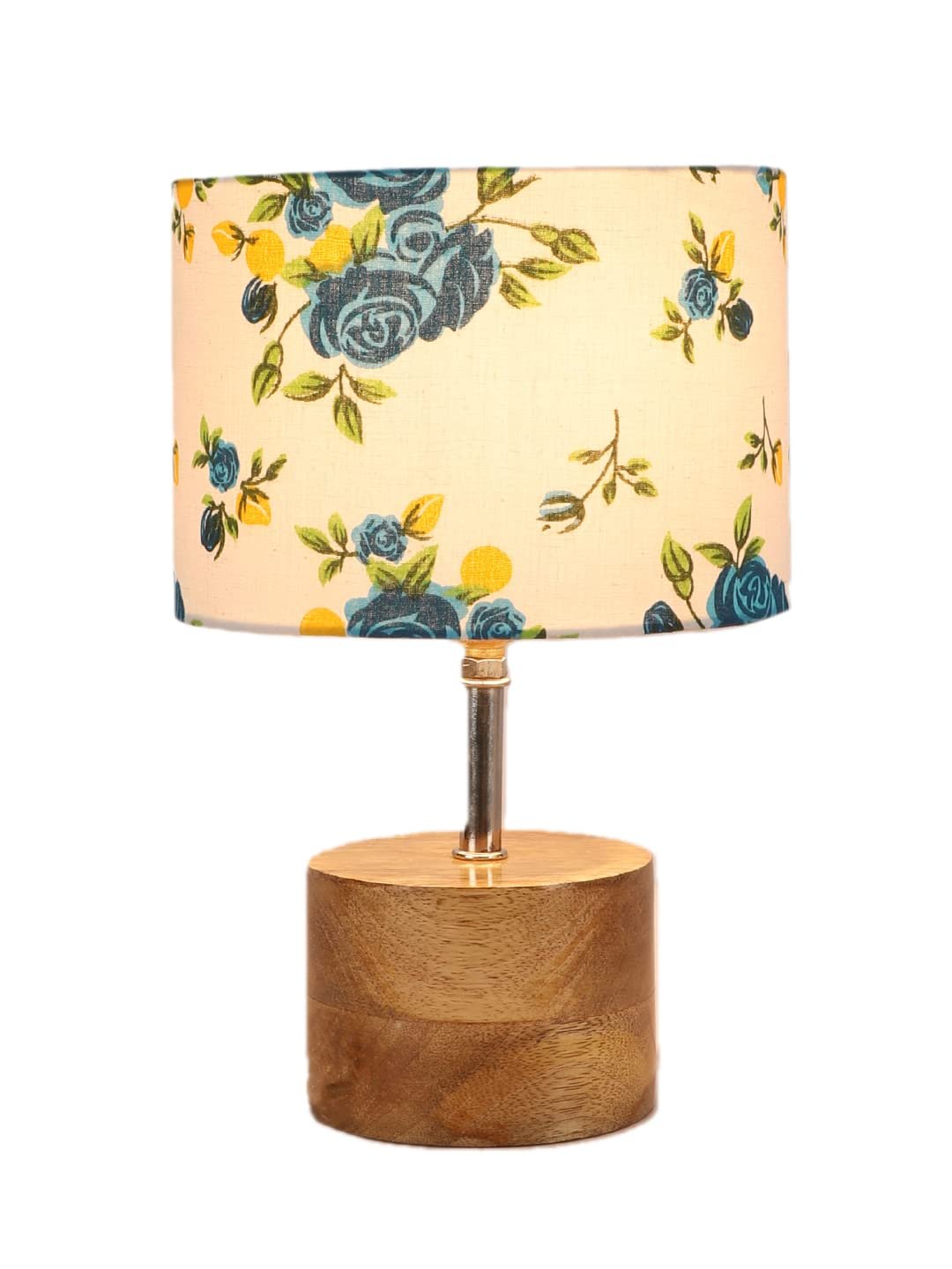 Wood Table lamp with Multicolor Cotton Shade