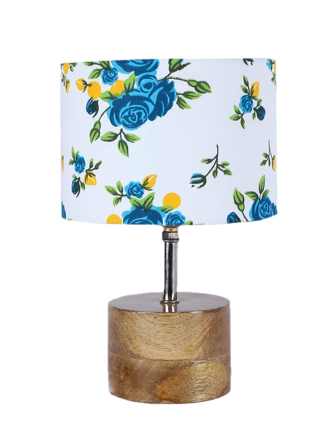 Wood Table lamp with Multicolor Cotton Shade
