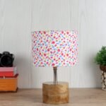 Wood Table lamp with Multicolor Cotton Shade