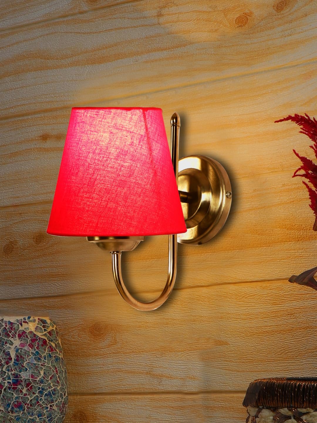 Wood Table lamp with Multicolor Cotton Shade
