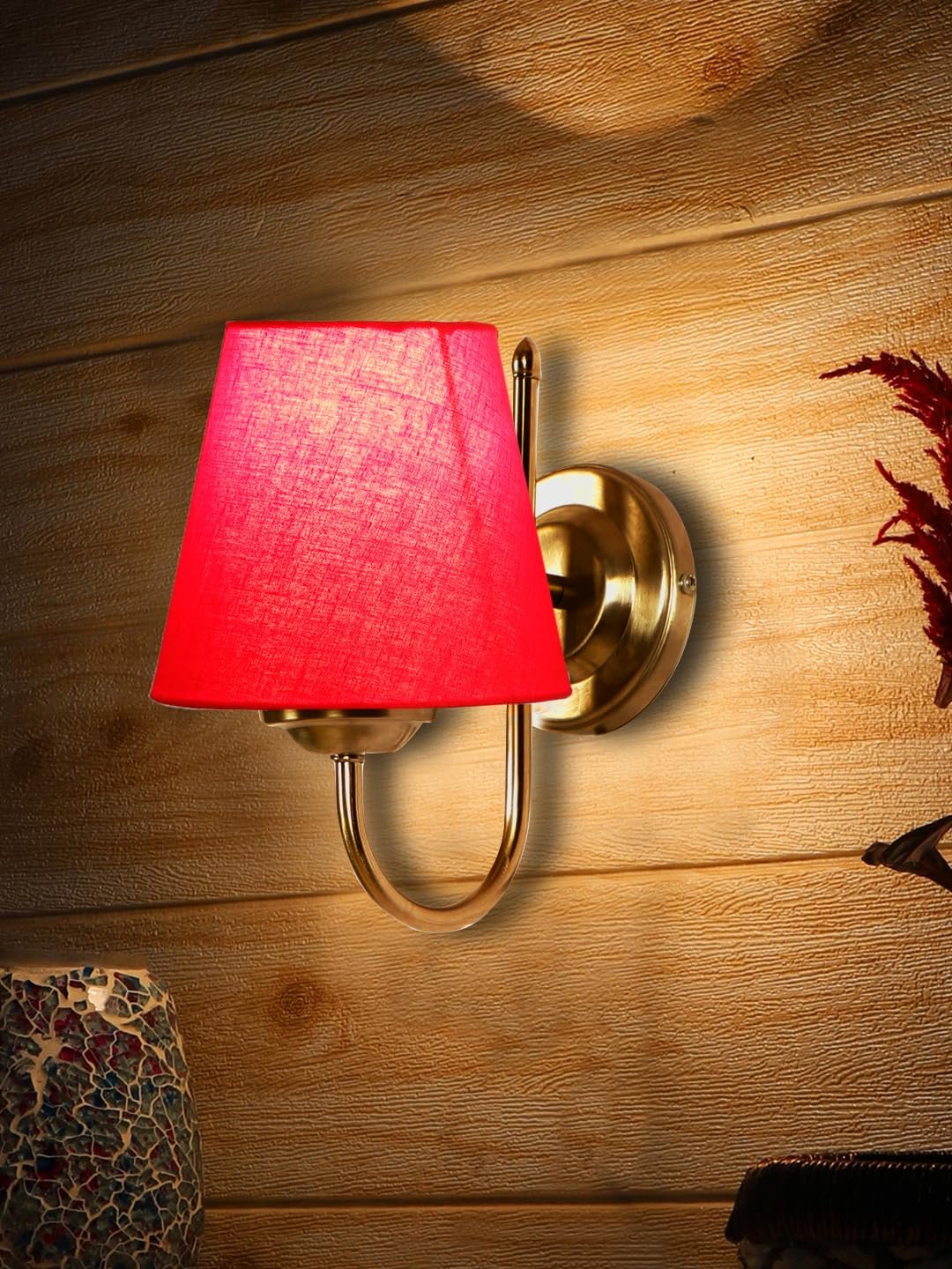 Wood Table lamp with Multicolor Cotton Shade