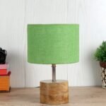 Wood Table lamp with Green Jute Shade
