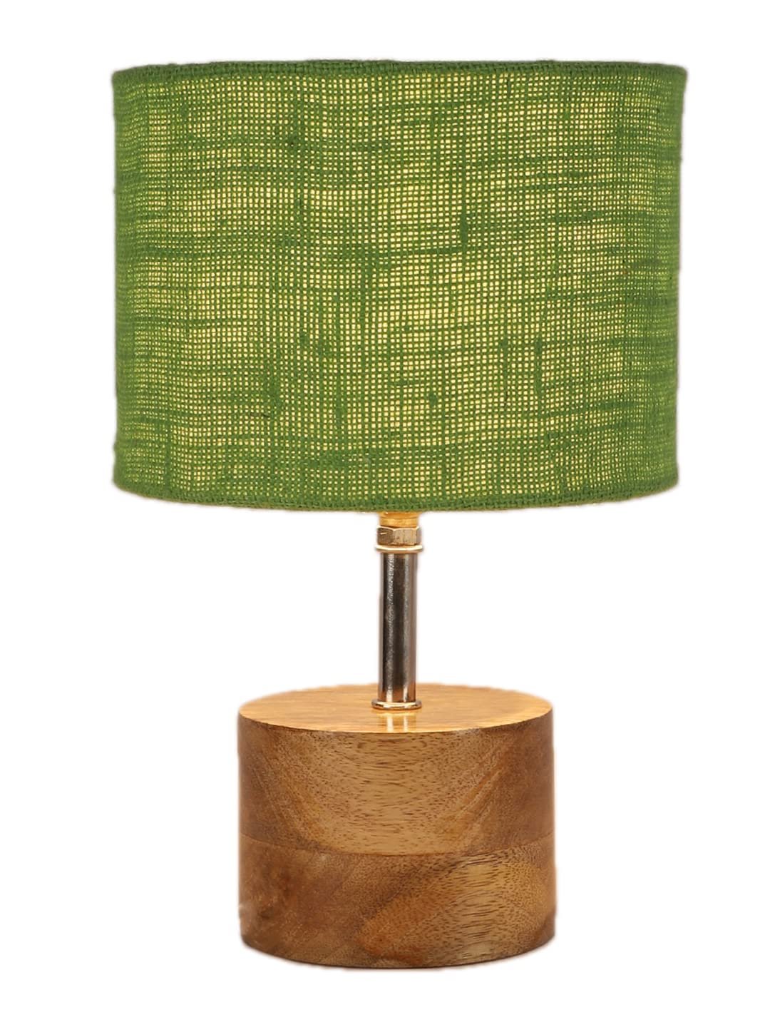 Wood Table lamp with Green Jute Shade