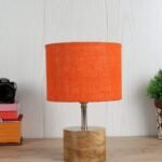 Wood Table lamp with Orange Jute Shade