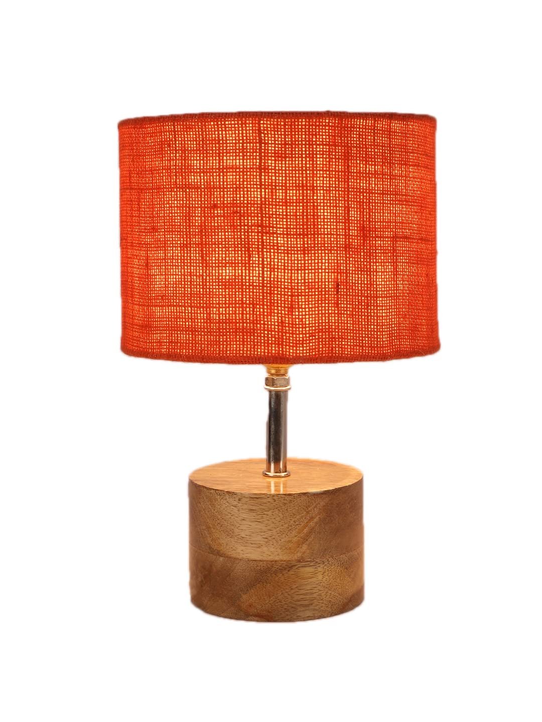 Wood Table lamp with Orange Jute Shade