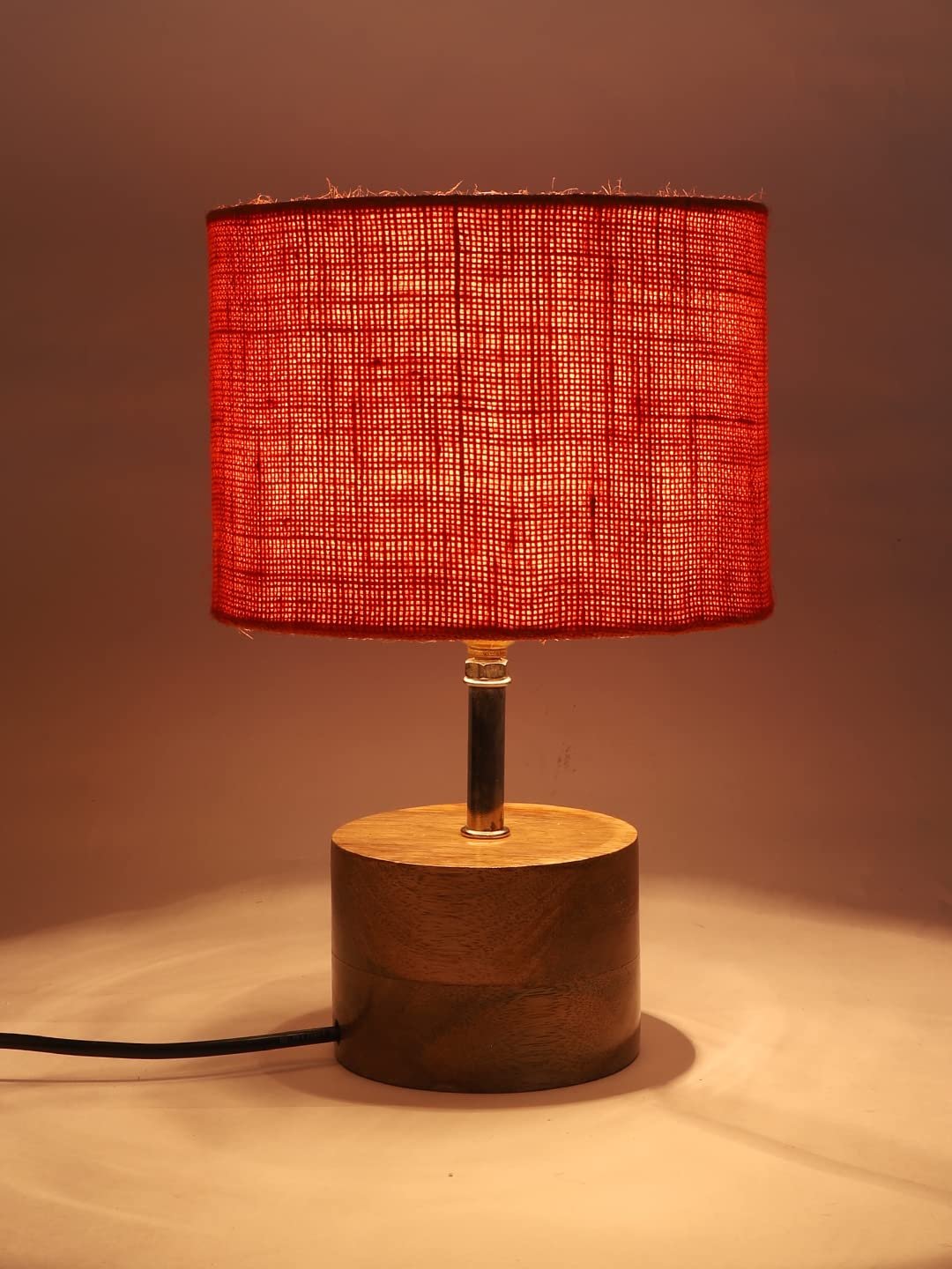 Wood Table lamp with Orange Jute Shade