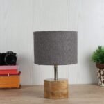 Wood Table lamp with Grey Jute Shade