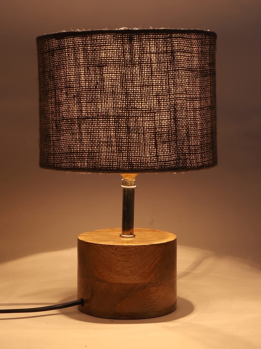 Wood Table lamp with Grey Jute Shade