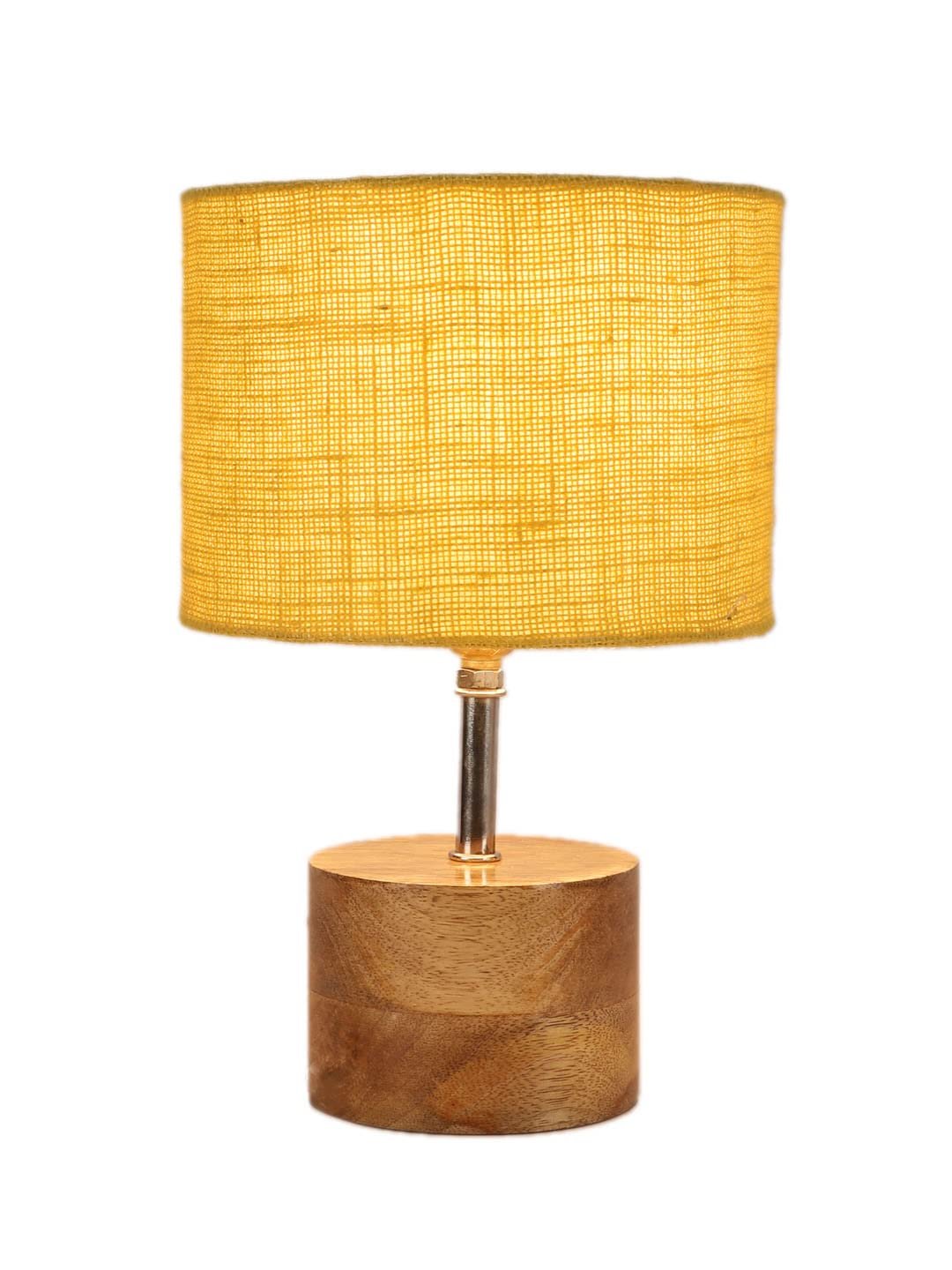 Wood Table lamp with Yellow Jute Shade