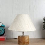 Wood Table lamp with Off-White Cotton Shade