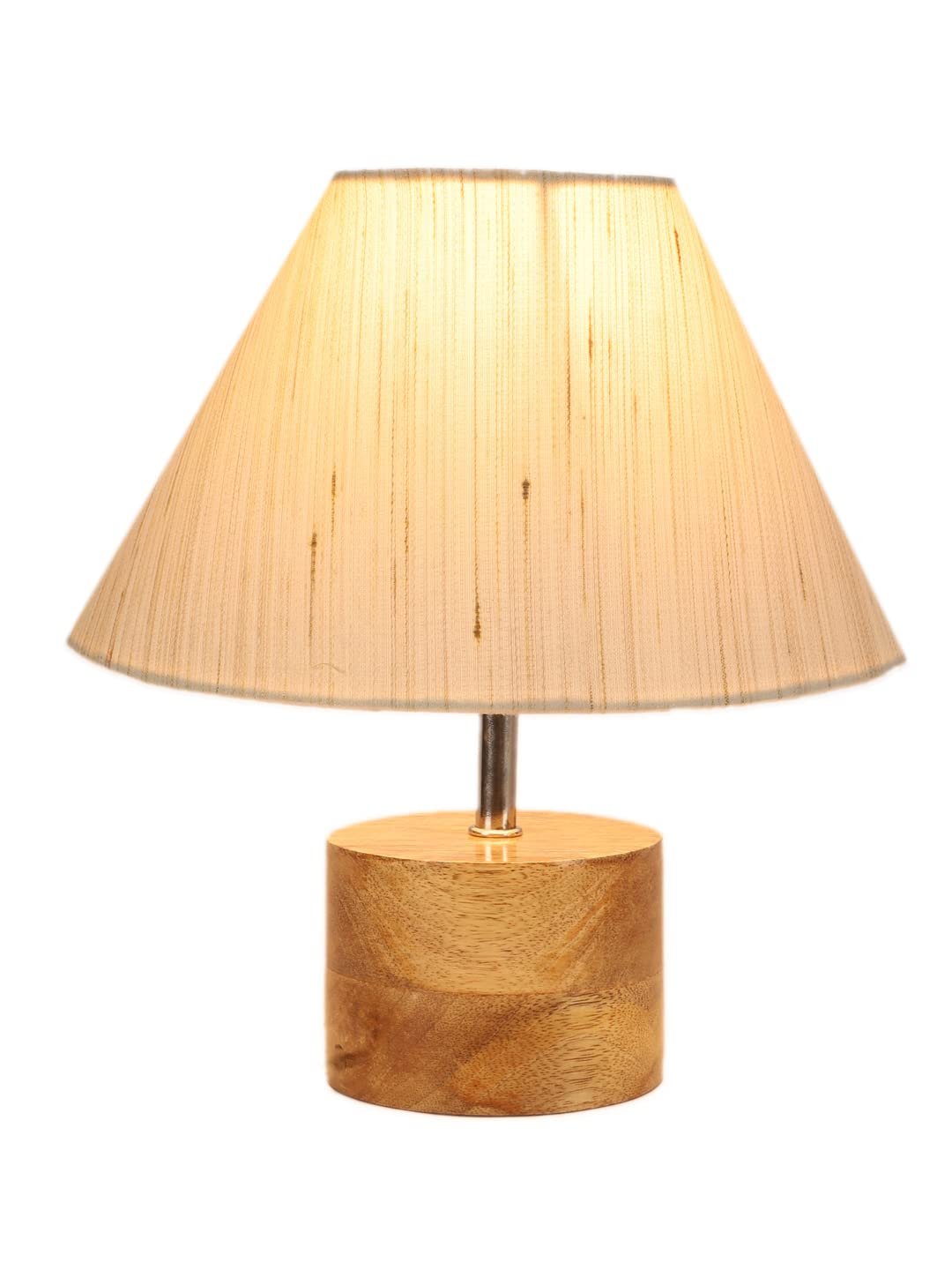 Wood Table lamp with Off-White Cotton Shade