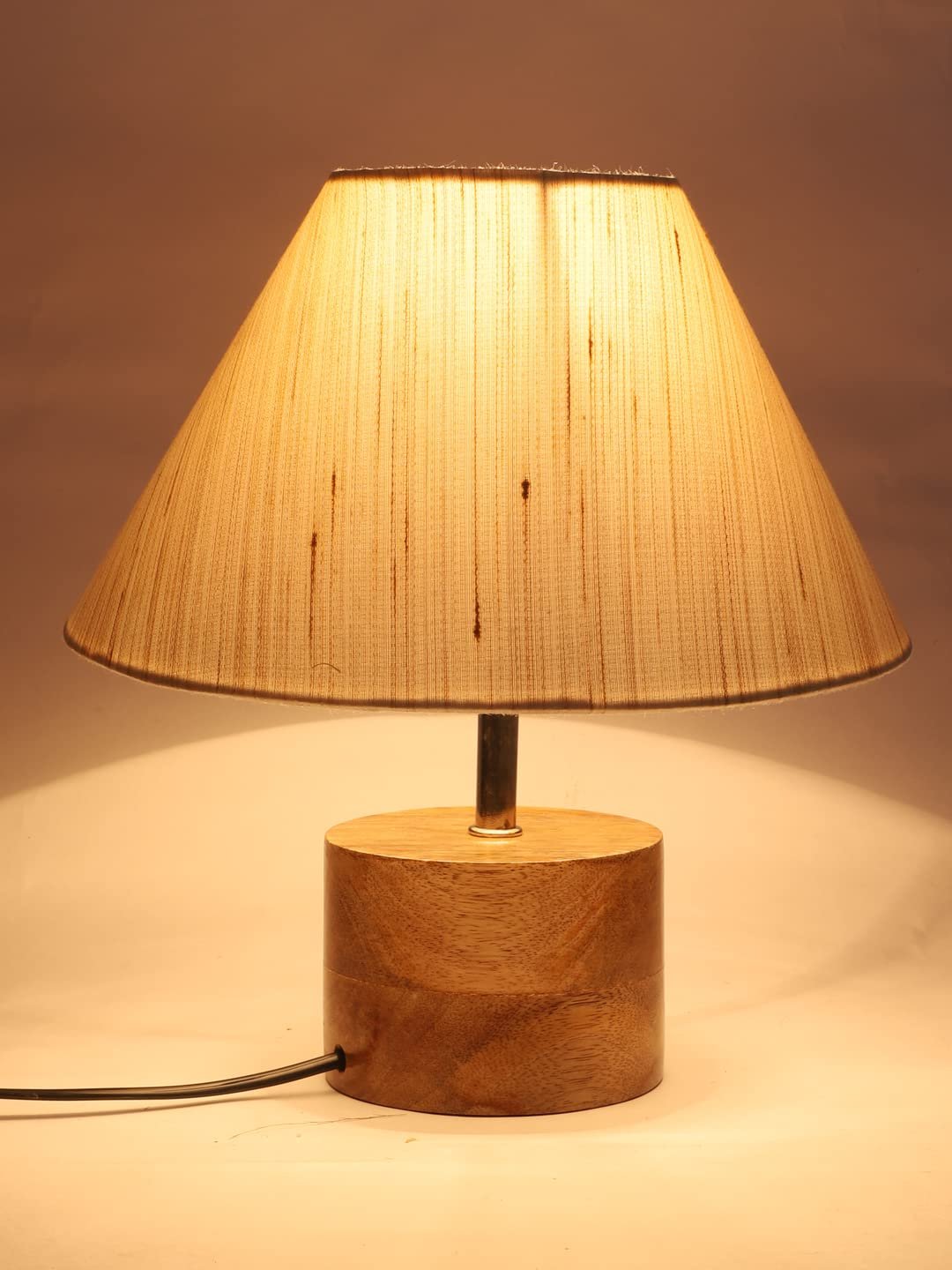 Wood Table lamp with Off-White Cotton Shade