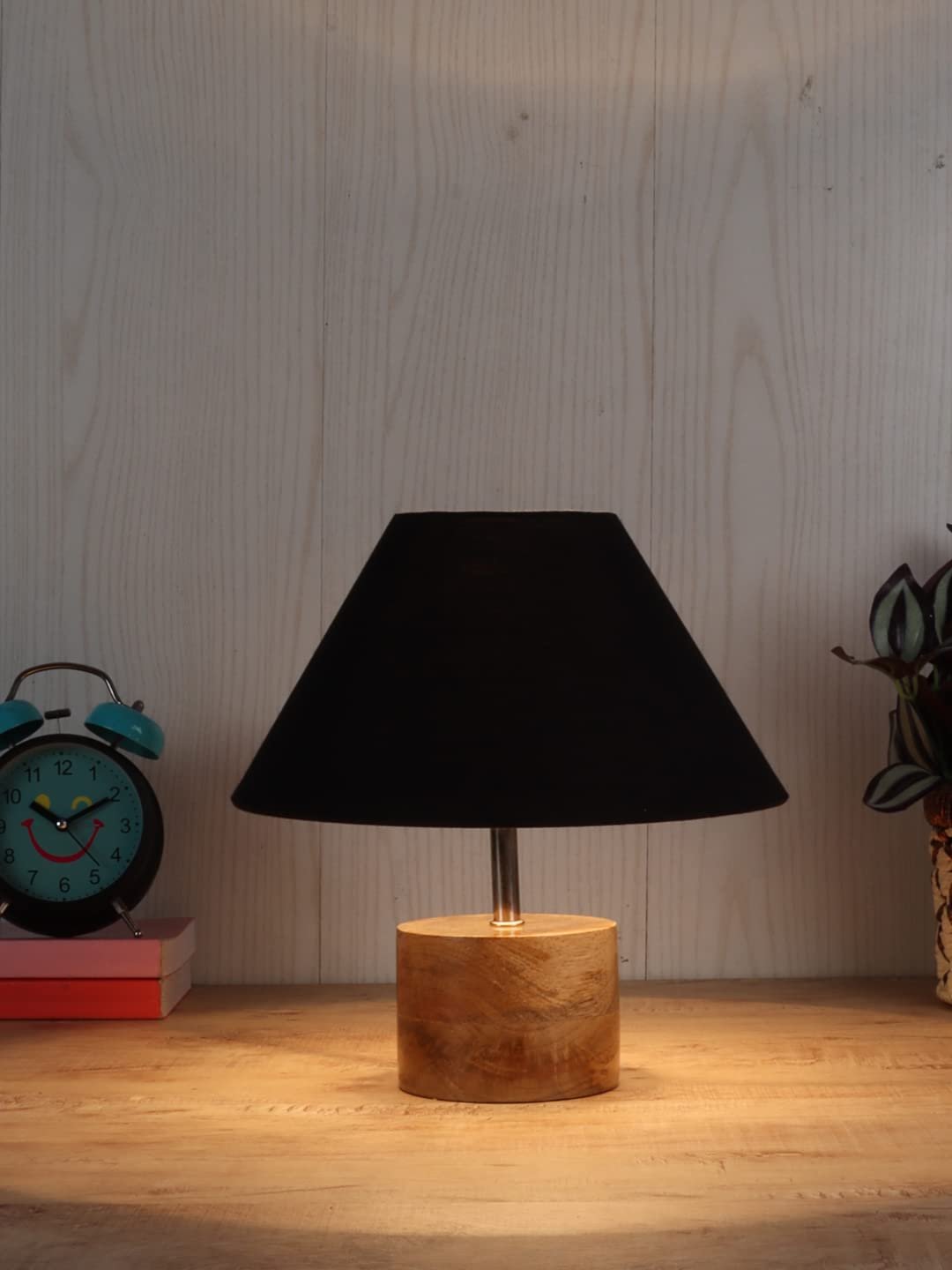 Wood Table lamp with Black Cotton Shade