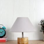 Wood Table lamp with Grey Cotton Shade