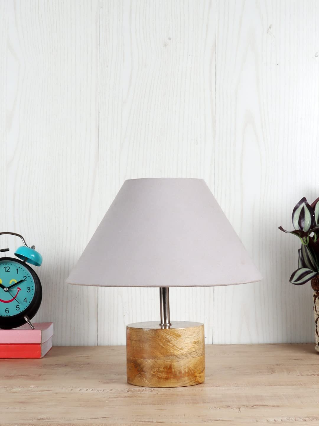 Wood Table lamp with Grey Cotton Shade