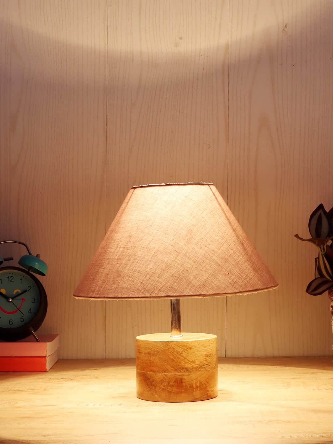 Wood Table lamp with Grey Cotton Shade
