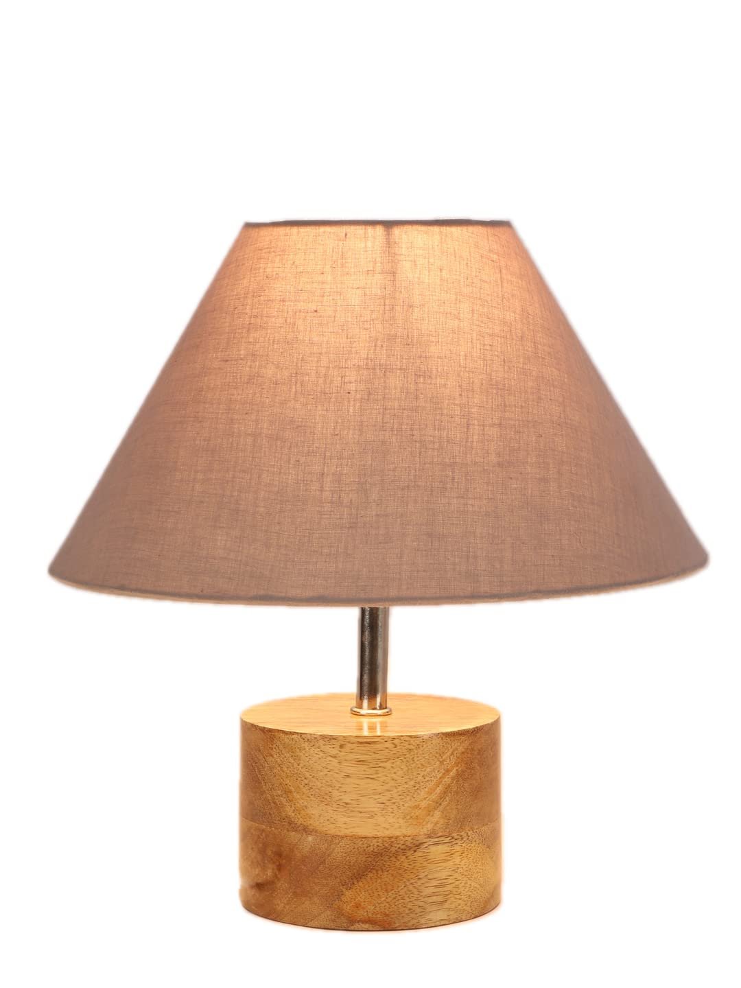 Wood Table lamp with Grey Cotton Shade