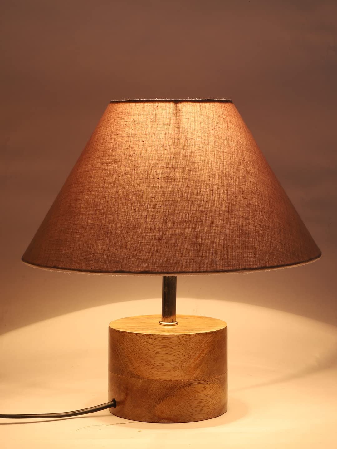Wood Table lamp with Grey Cotton Shade