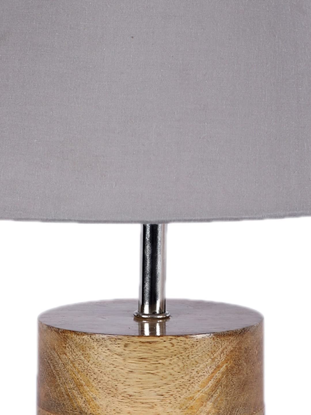 Wood Table lamp with Grey Cotton Shade