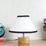 Wood Table lamp with Multicolor Cotton Shade