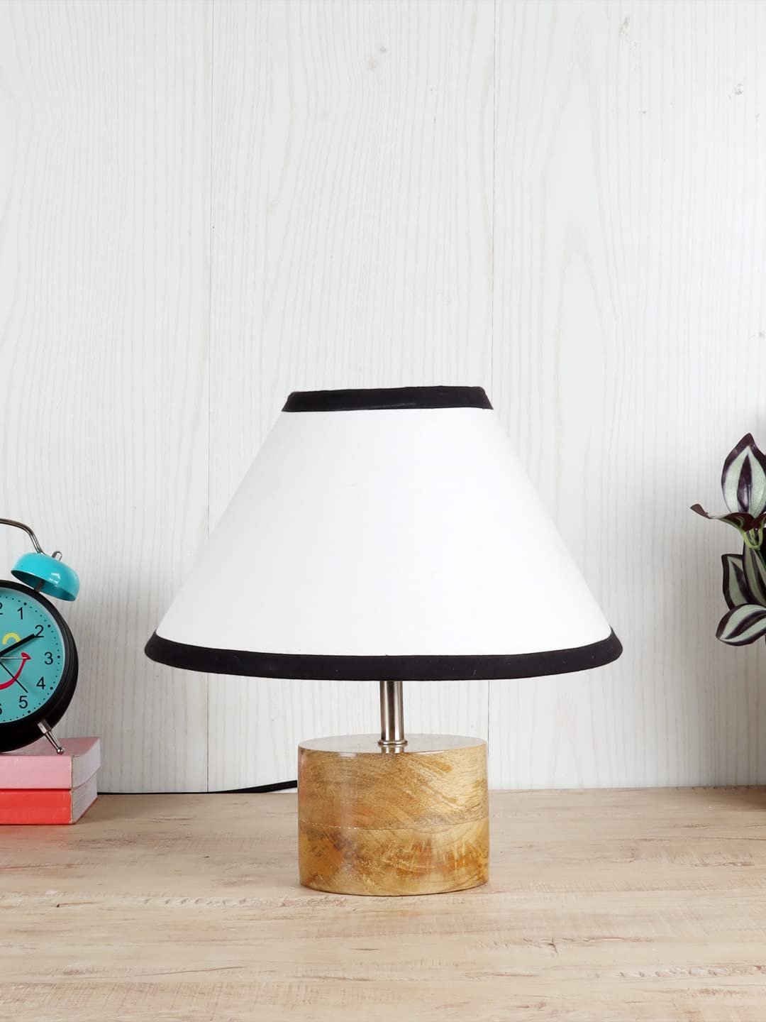 Wood Table lamp with Multicolor Cotton Shade