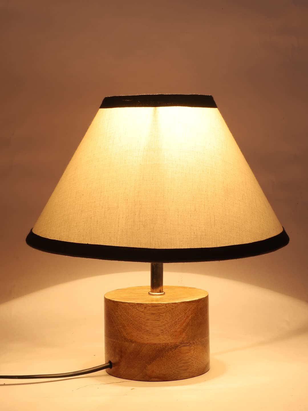 Wood Table lamp with Multicolor Cotton Shade