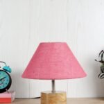 Wood Table lamp with Pink Jute Shade