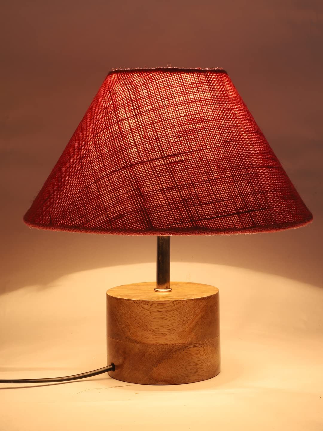 Wood Table lamp with Pink Jute Shade