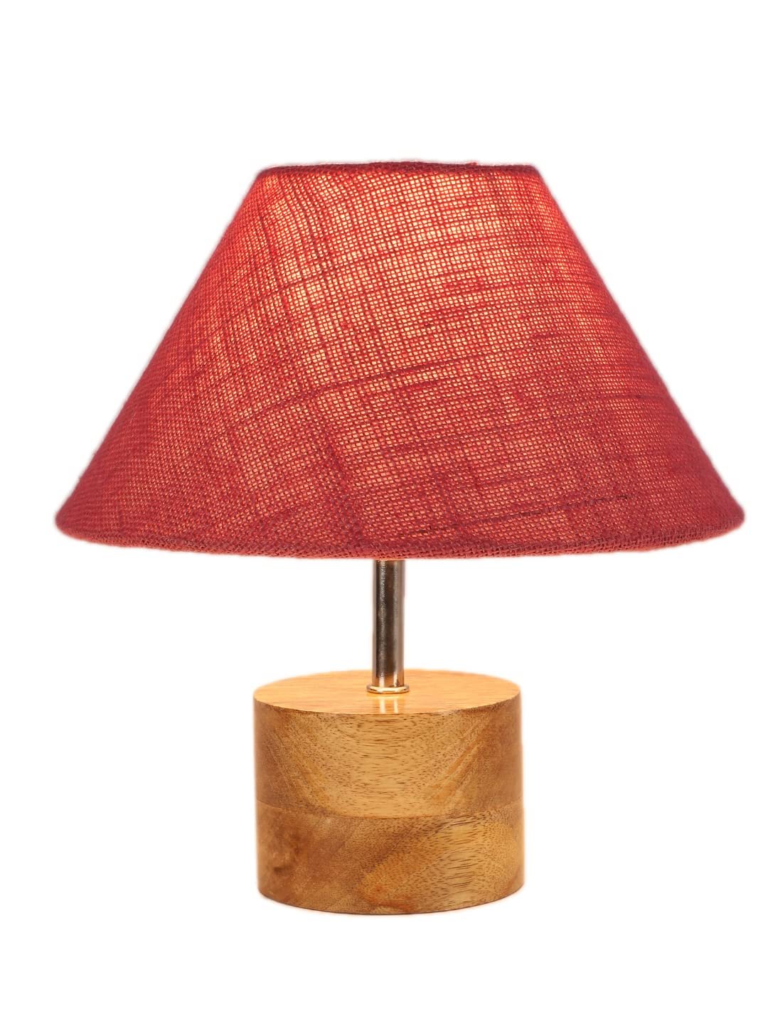 Wood Table lamp with Pink Jute Shade