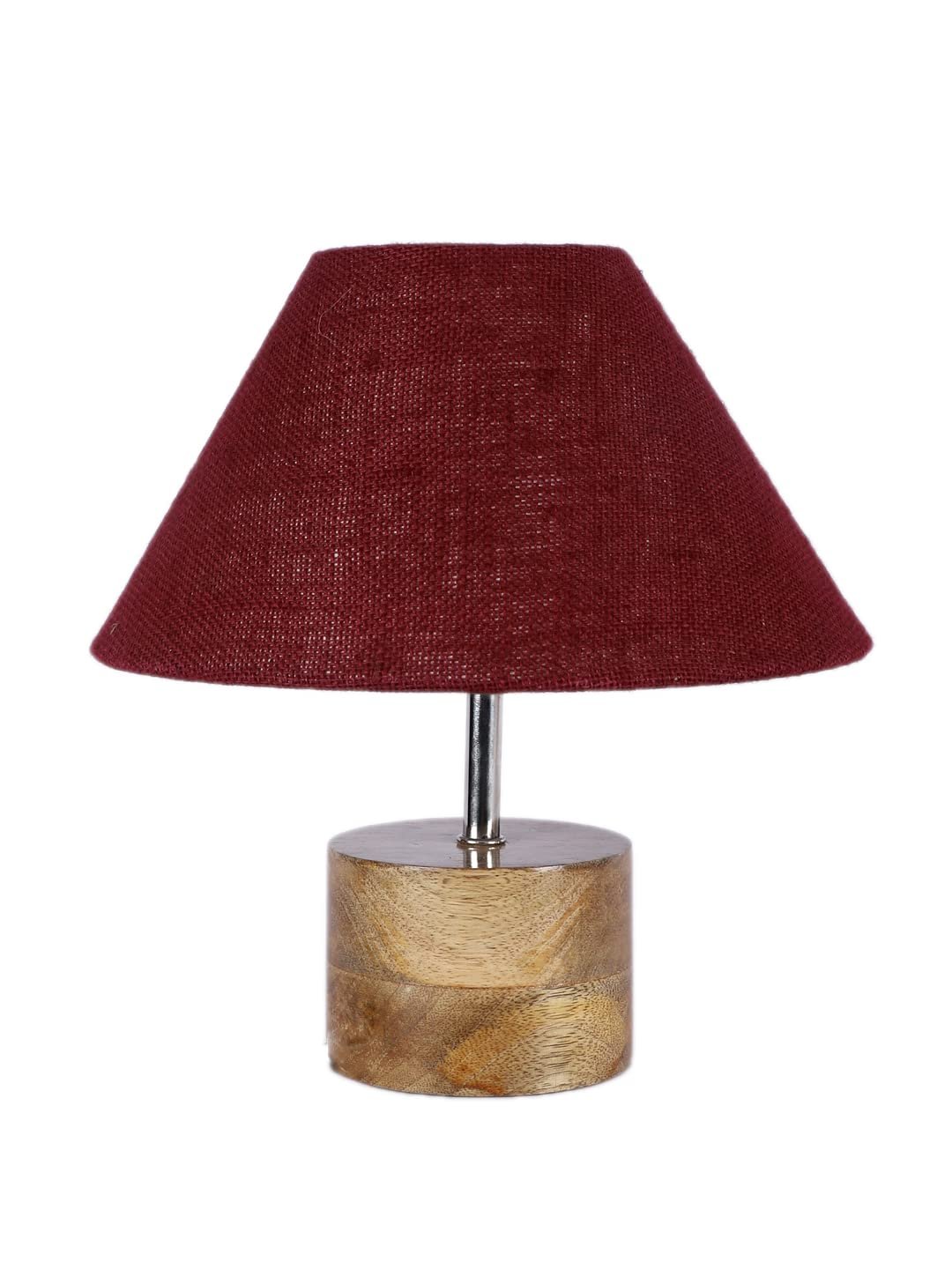 Wood Table lamp with Maroon Jute Shade