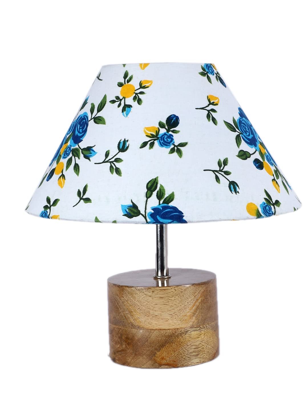 Wood Table lamp with Multicolor Cotton Shade