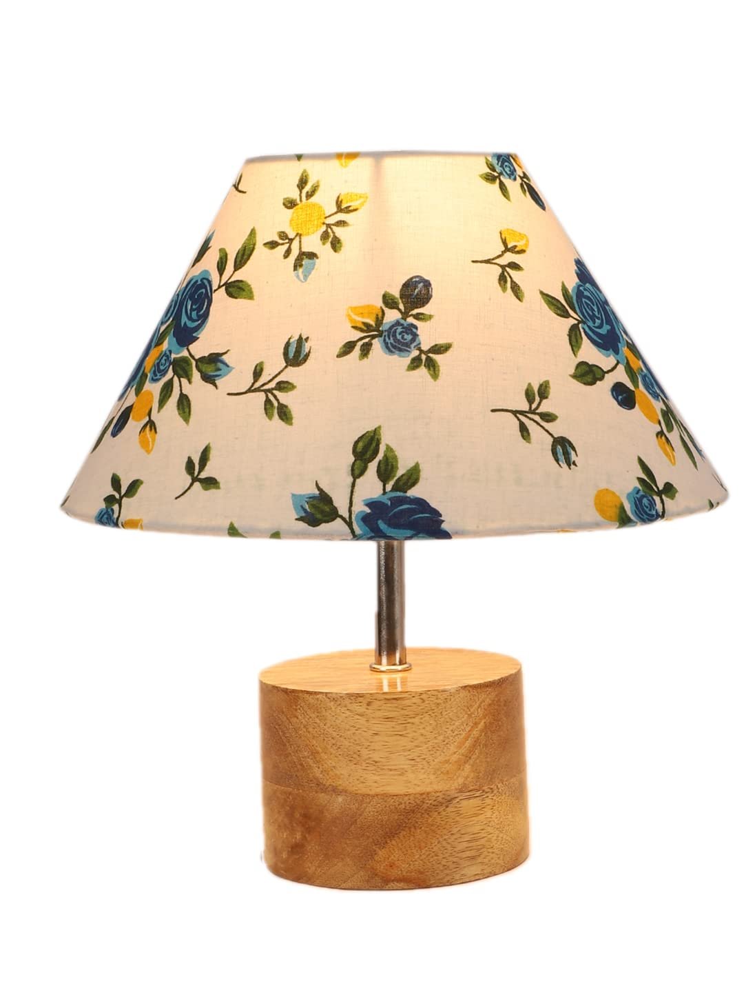 Wood Table lamp with Multicolor Cotton Shade