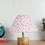Wood Table lamp with Multicolor Cotton Shade