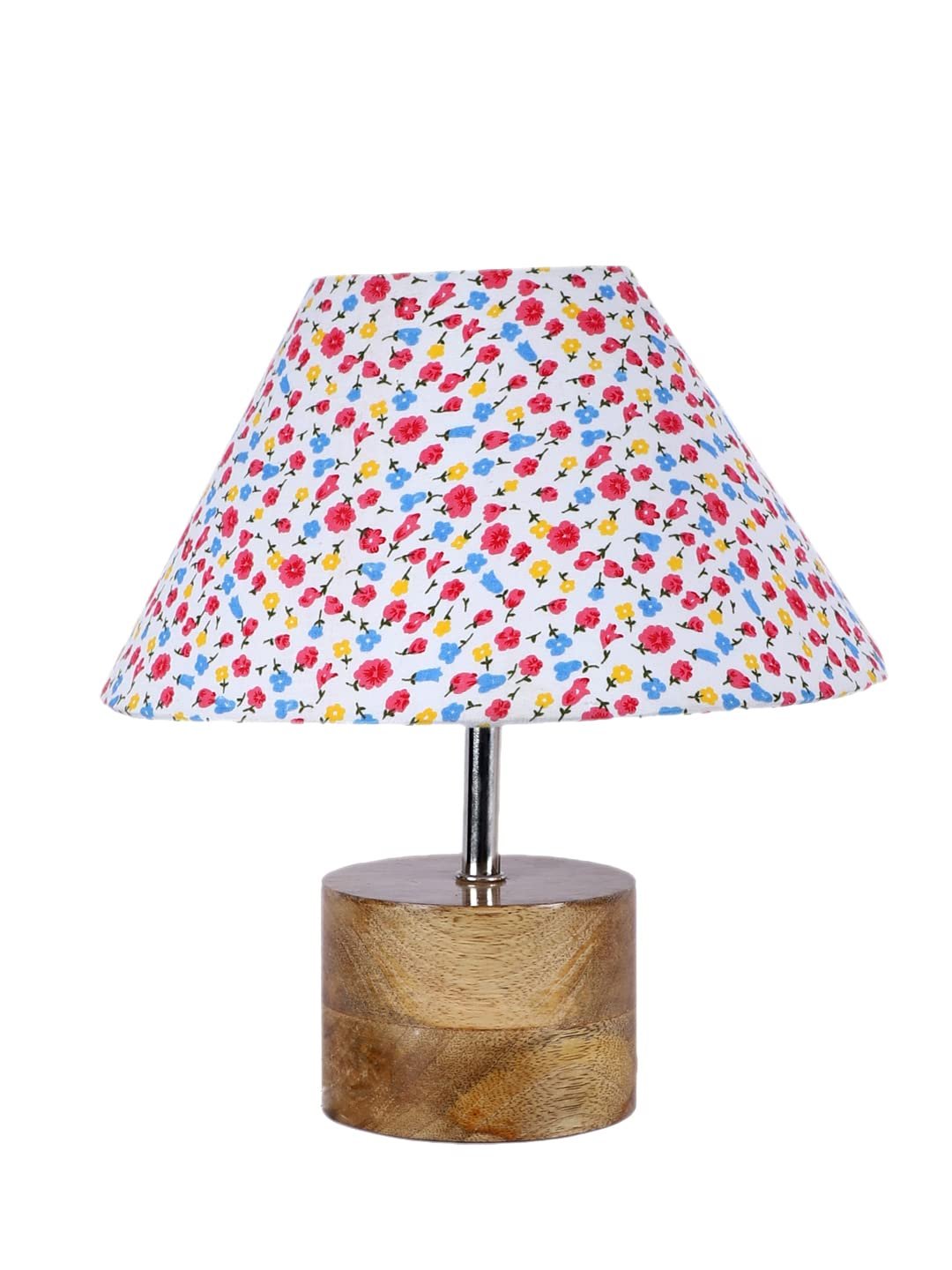 Wood Table lamp with Multicolor Cotton Shade