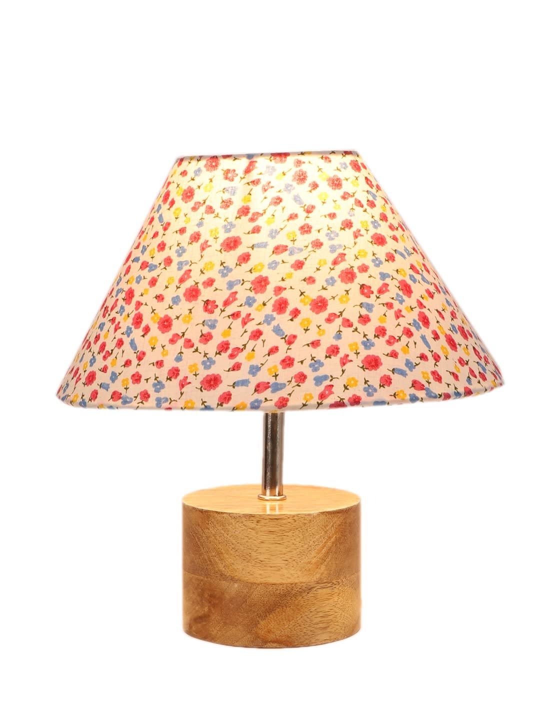 Wood Table lamp with Multicolor Cotton Shade