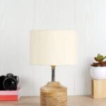 Wood Table lamp with Off-White Cotton Shade