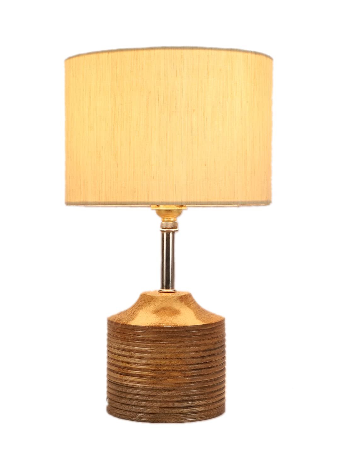 Wood Table lamp with Off-White Cotton Shade