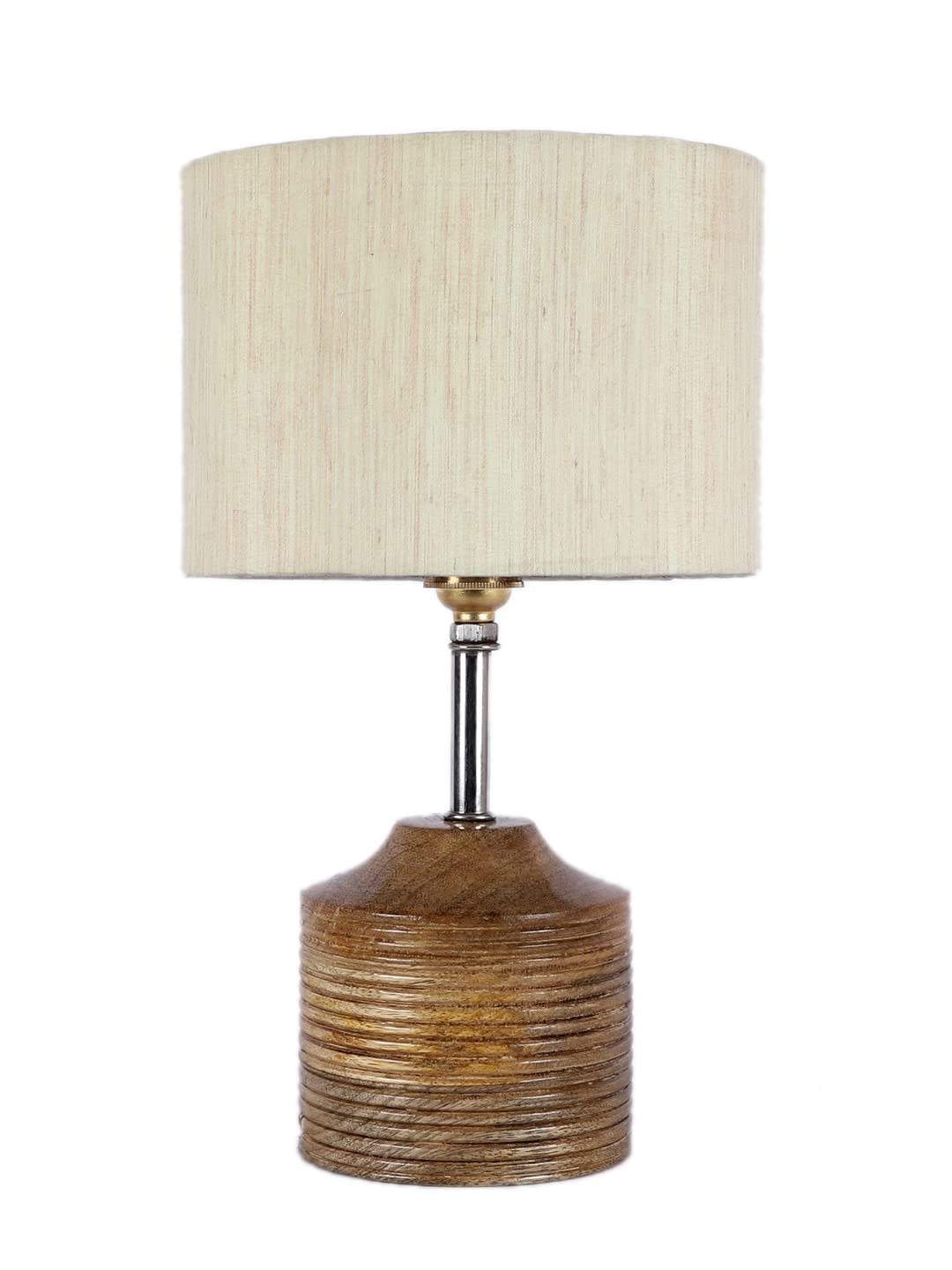 Wood Table lamp with Off-White Cotton Shade