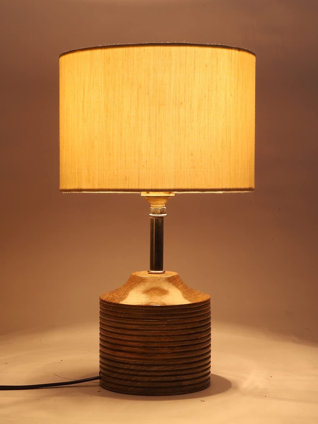 Wood Table lamp with Off-White Cotton Shade