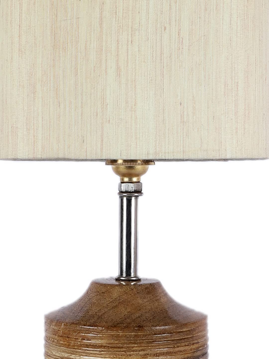 Wood Table lamp with Off-White Cotton Shade