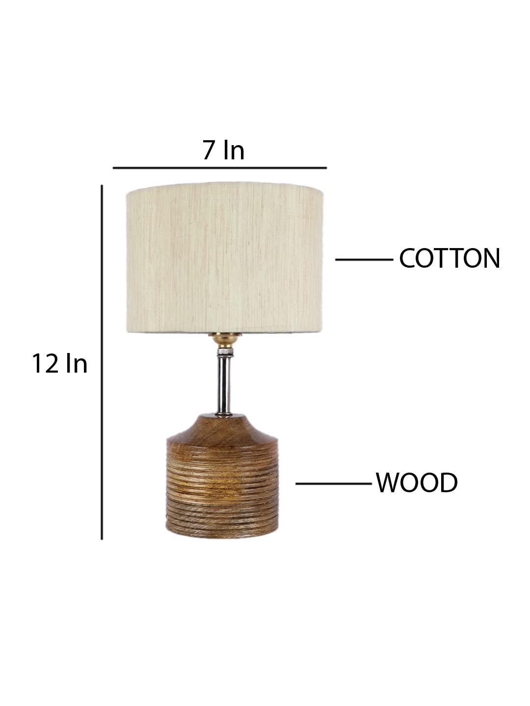 Wood Table lamp with Off-White Cotton Shade