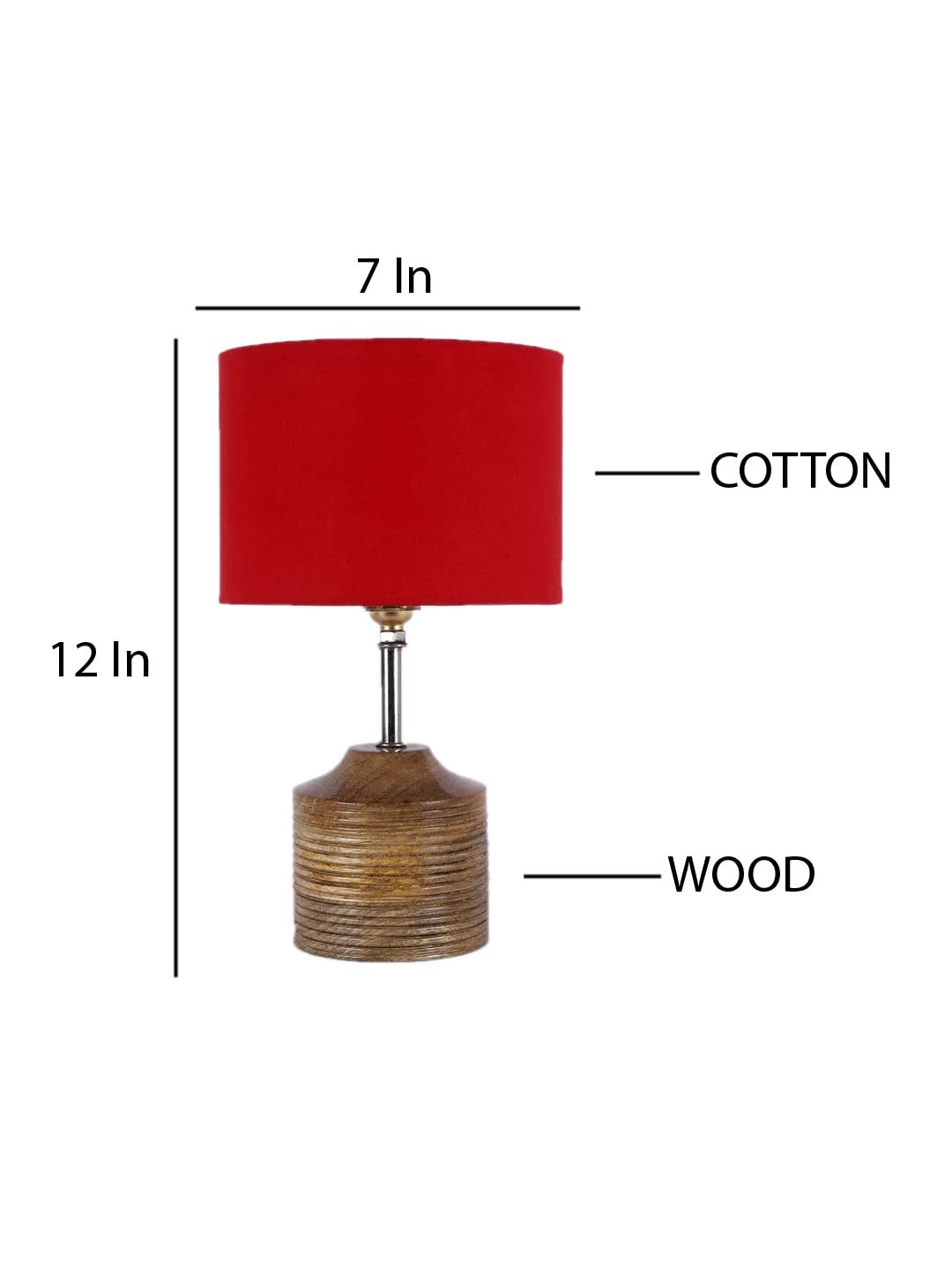 Wood Table lamp with Red Cotton Shade