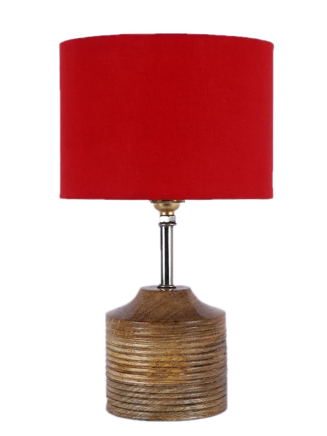 Wood Table lamp with Red Cotton Shade