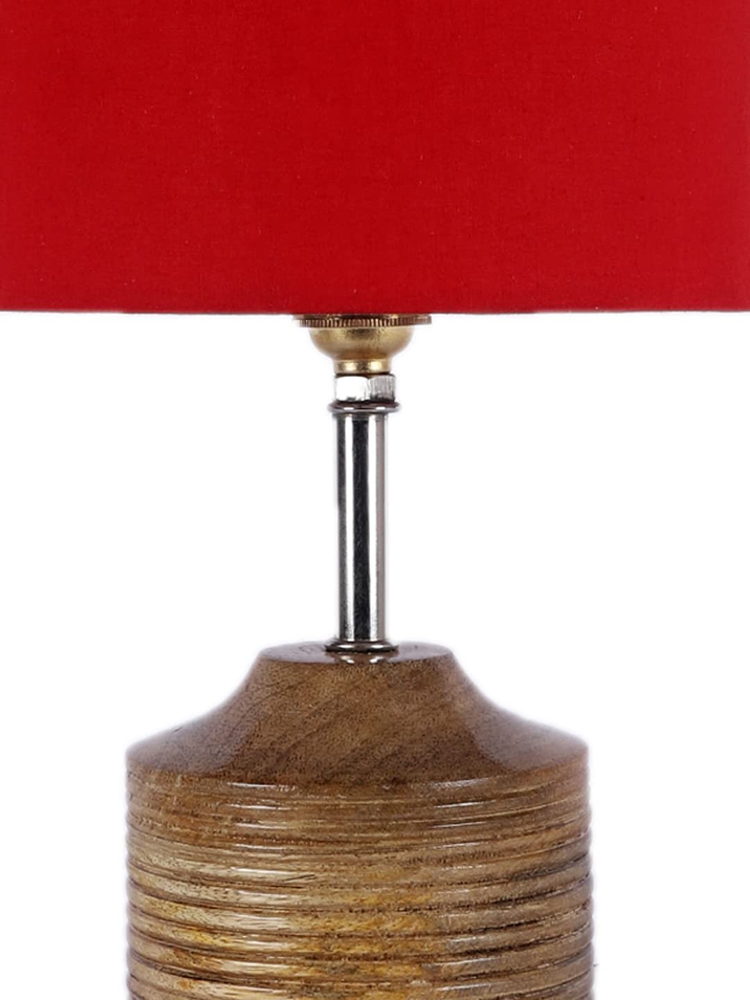 Wood Table lamp with Red Cotton Shade