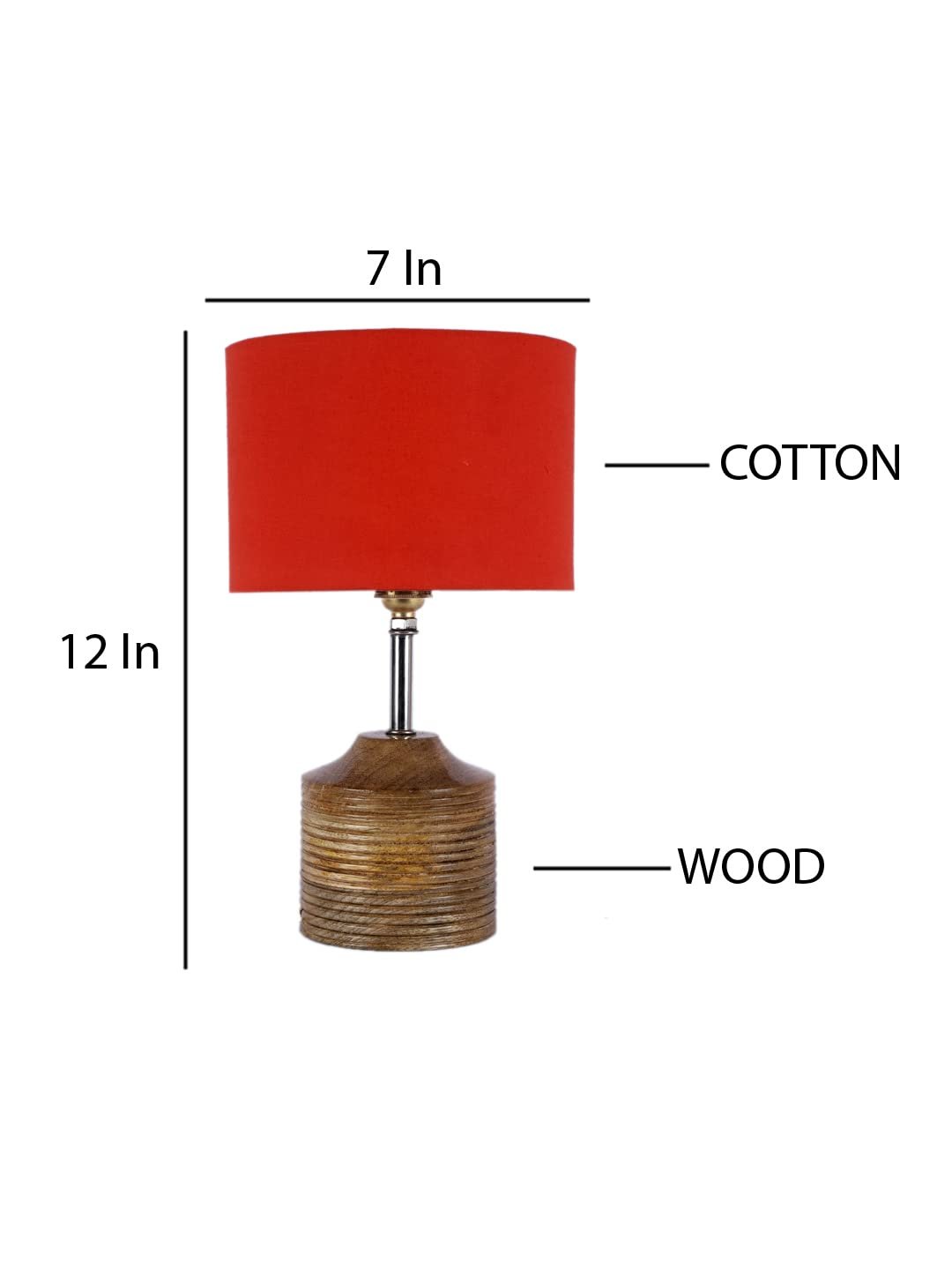 Wood Table lamp with Orange Cotton Shade