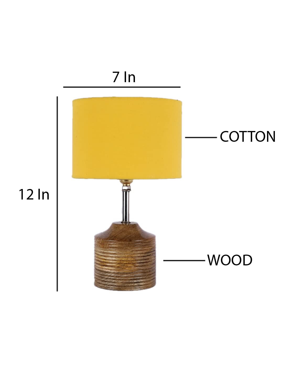 Wood Table lamp with Yellow Cotton Shade