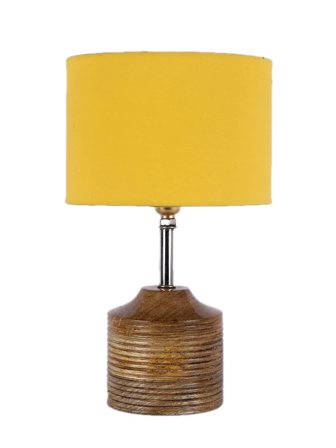 Wood Table lamp with Yellow Cotton Shade