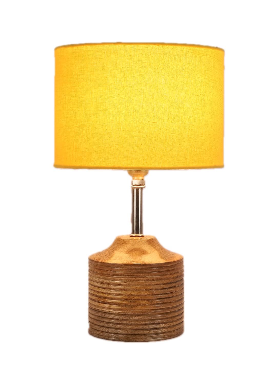 Wood Table lamp with Yellow Cotton Shade